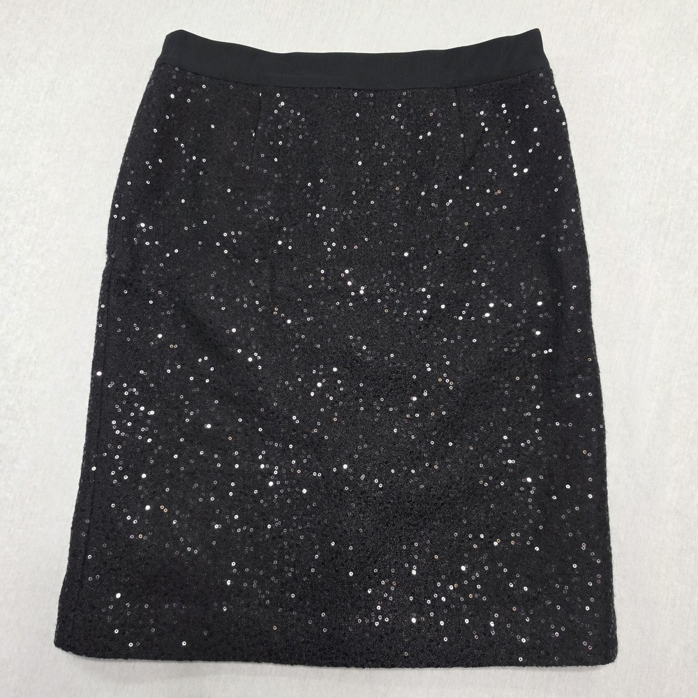 Boden Sequin Wool Blend Pencil Skirt Black US Size 8R Classic Tailored Chic
